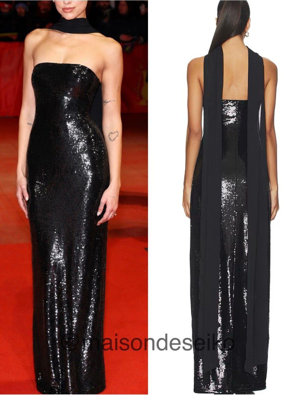 NWT L' Academie Maxi Dress Black Sequin Veleda Gown Strapless Wedding Guest sz S